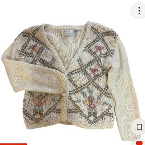 Vintage 90s Cottagecore Allison Brittney Cream Patterned Cardigan - Size Small
